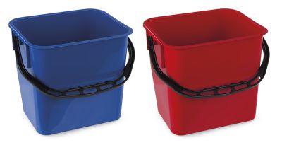 Roter 12-Liter-Eimer mit ergonomischem Kunststoffgriff für vielseitige Anwendungen.