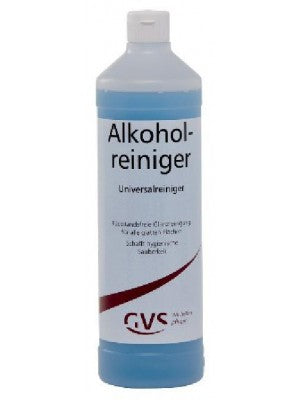 Eine Flasche vogtplus Alkoholreiniger mit blauem Inhalt.