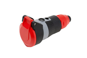 Schutzkontakt-Kupplung KUPPL-2K-KLPDECKEL mit robustem Gehäuse und ergonomischem Griff.