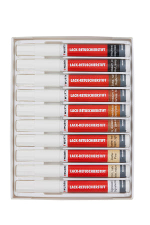 Set mit zehn Malwerkzeugen, darunter Pinsel, Farbroller und Abdeckband in einer Box.