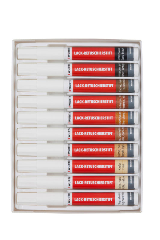 Set mit zehn Malwerkzeugen, darunter Pinsel, Farbroller und Abdeckband in einer Box.