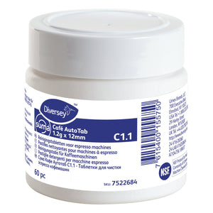 Suma Café AutoTab Reinigungstabletten 1,2g x 12mm in einer Dose mit 60 Stück.