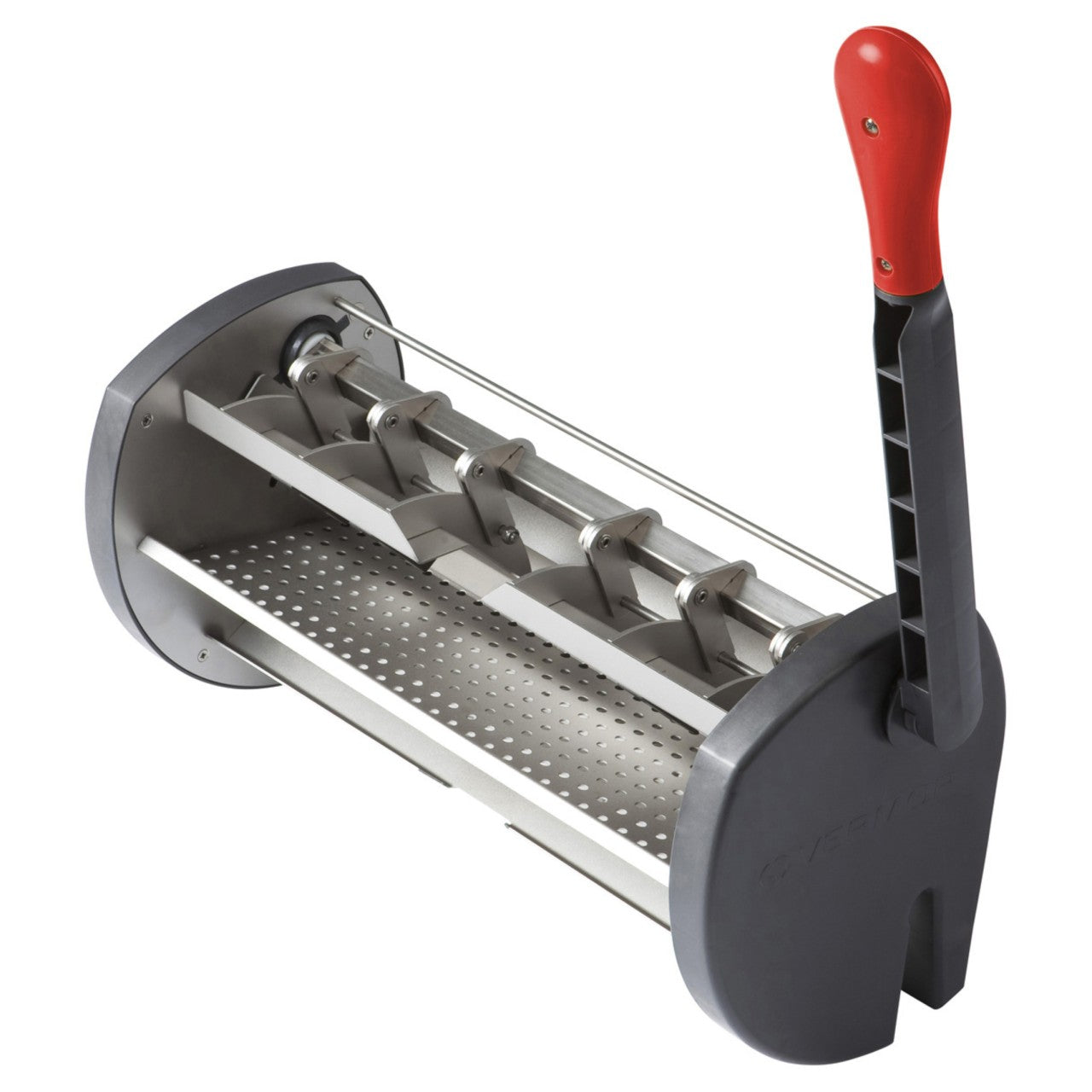 F1 Flachpresse mit rotem Griff und Metallperforation