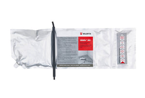 Weißer Eimer mit Spachtelmasse-Bau-SPACHTMAS, geeignet für Innen- und Außenanwendungen.