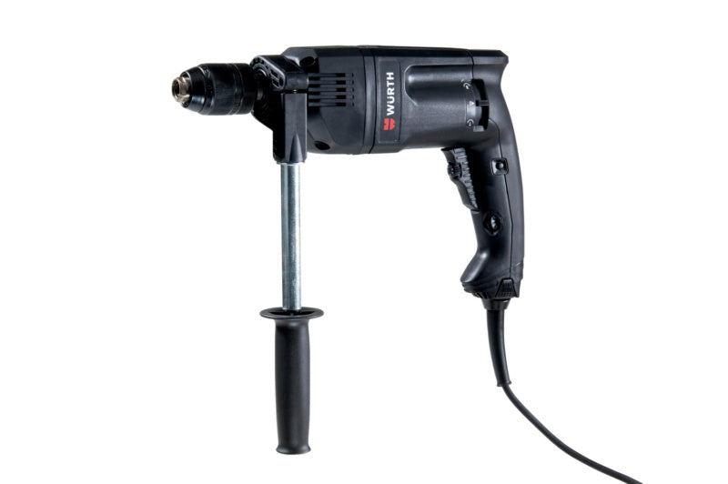 Elektro-Bohrschrauber mit ergonomischem Design, LED-Arbeitsleuchte und Schnellwechselbohrfutter.