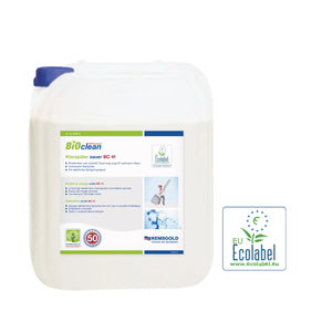 Ein 10 kg Kanister BCP Klarspüler BC 41 mit Ecolabel.