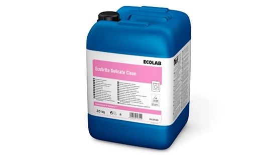 Ein blauer 20 kg Kanister mit Ecolab Ecobrite Delicate Clean.