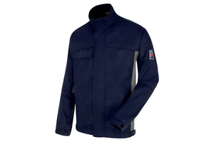 Dunkelblaue und graue Bundjacke Star CP mit mehreren Taschen und ergonomischem Schnitt.