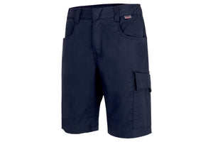 Dunkelblaue und graue Arbeitsshorts BERMUDA STAR CP mit mehreren Taschen und verstellbarem Bund.