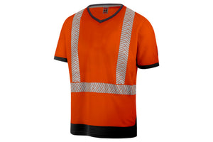 Warnschutzshirt in Fluo Orange und Anthrazit mit atmungsaktivem, bequemen Material.
