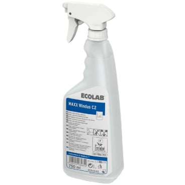 Ecolab Maxx Windus C2 Glasreiniger in einer 750ml Sprühflasche.