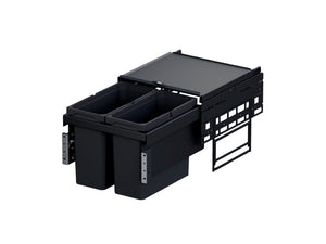 Anthrazitfarbenes Mülltrennsystem mit mehreren Behältern für Papier, Kunststoff, Bioabfälle und Restmüll.