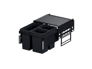 Mülltrennsystem in Anthrazit mit mehreren Behältern für Papier, Kunststoff, Bioabfälle und Restmüll.