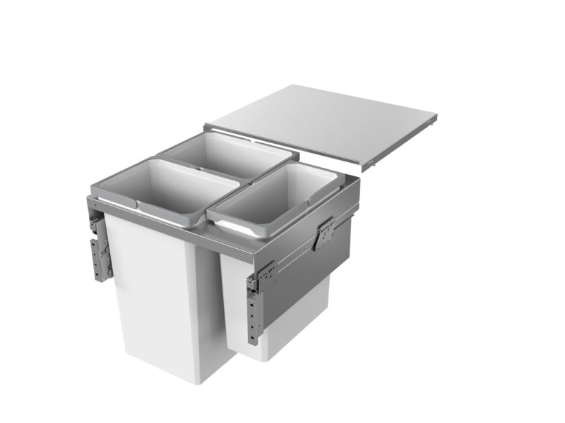 Mülltrennsystem mit mehreren Fächern zur Abfalltrennung, passend für Küchenunterschränke.