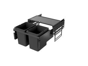 Mülltrennsystem in Anthrazit mit mehreren Behältern für Papier, Kunststoff, Bioabfälle und Restmüll.