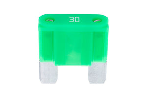 Silver and green FLSTESI Maxi circuit breaker rated 30A, pack of 10 units visible.