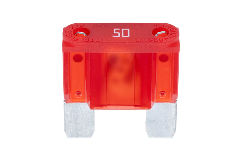 Silver and red FLSTESI-MAXI circuit breaker rated 50A, pack of 10 units visible