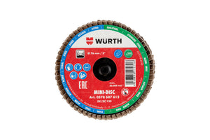 Kompakte Lamellenfächerschleifscheibe DISC MINI mit flexiblen Schleiflamellen für präzises Schleifen.