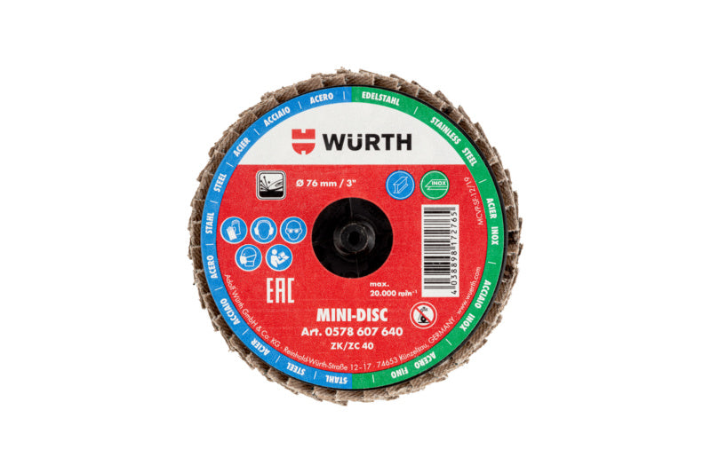 Lamellenfächerschleifscheibe LFSHLFSHB DISC MINI mit präzisen Schleiflamellen und flexiblem Trägermaterial.