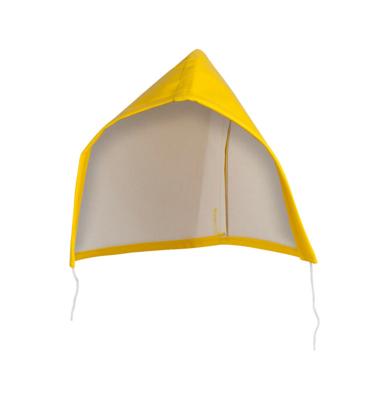 Schwarzer Hut mit Kapuze passend für Regenjacke, wasserdicht und robust für Handwerker.