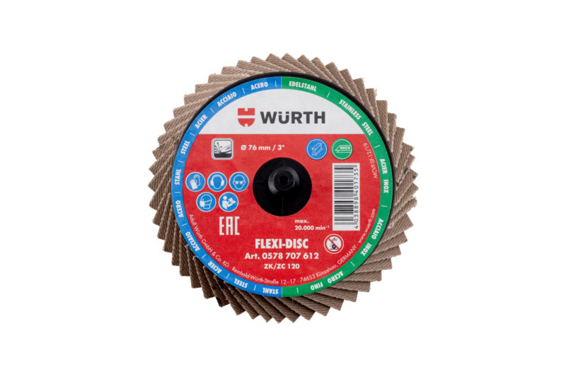 Lamellenfächerschleifscheibe LFSHLFSHB FLEXI ZK mit flexiblem Lamellenaufbau für Metallbearbeitung.