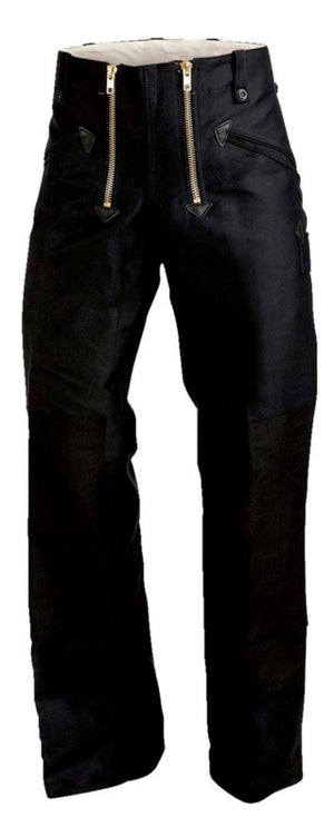 Schwarze Arbeitshose DOPPELPILOT BUHO mit verstellbarem Bund und mehreren Taschen.