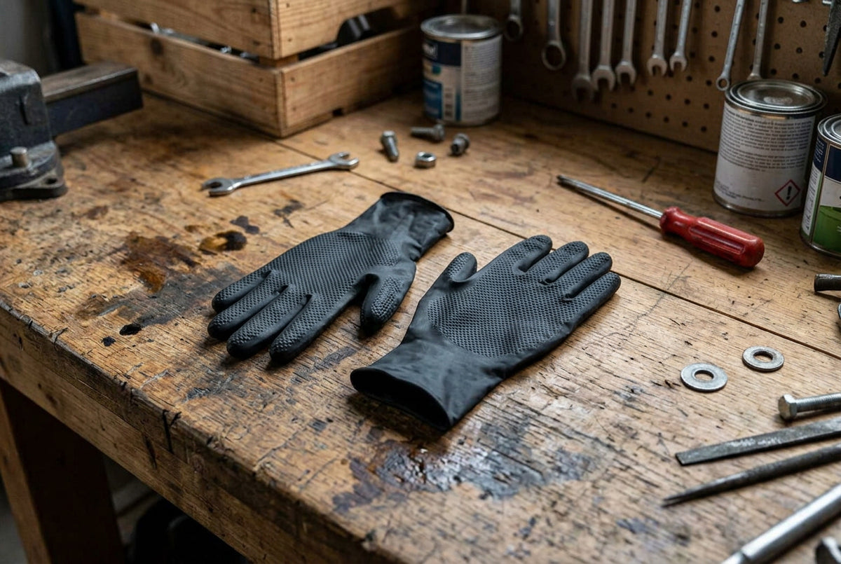 M24–Würth Nitril Einweghandschuhe schwarz mit Grip Komfort, 50 Stück, latexfrei, allergikerfreundlich, Schutz vor Chemikalien und Schmutz, robuste Einweghandschuhe für Hygiene und Arbeitsschutz