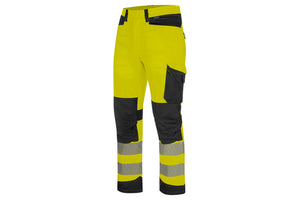 Warnschutzhose BUHO Winter in Fluo Gelb und Anthrazit mit Kniepolstern und verstellbaren Beinabschlüssen