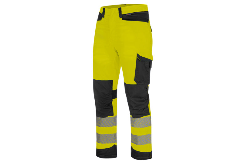 Warnschutzhose BUHO Winter in Fluo Gelb und Anthrazit mit Kniepolstern und verstellbaren Beinabschlüssen