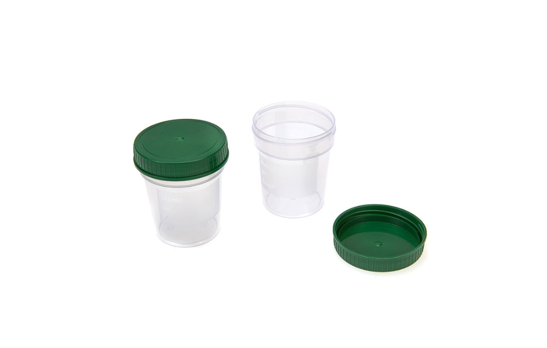 Urine collection container with green screw cap, 100ml, 1 pc.