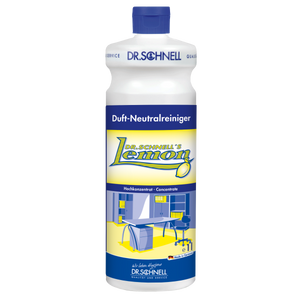 1 Liter Flasche Dr. Schnells Lemon Reiniger mit frischem Zitronenduft und klarer Flüssigkeit.