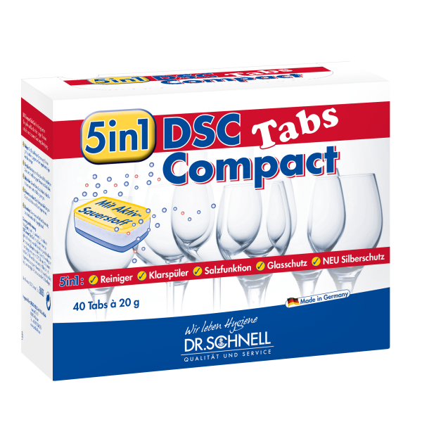 DSC Compact 5in1 Tabs in a single box containing 40 dissolvable cleaning tablets.