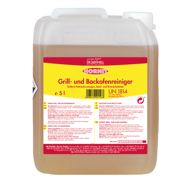 5-Liter-Kanister mit Hornit Grill- und Backofenreiniger für effektive Fett- und Schmutzentfernung.