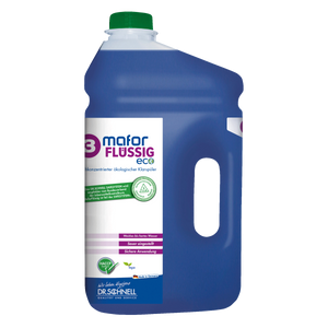 Flasche mit 3 kg Mafor Flüssig 3 Eco Allzweckreiniger, umweltfreundlich und biologisch abbaubar.
