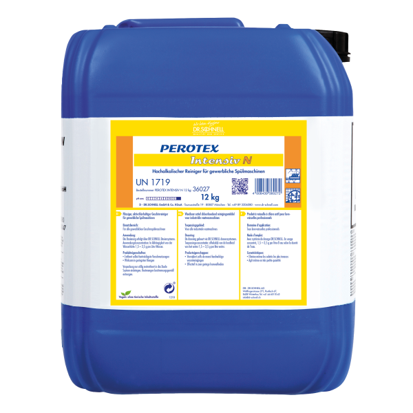 12kg canister of Perotex Intensiv N concentrated cleaning solution for heavy-duty surfaces.