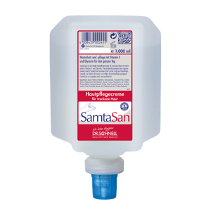 1-Liter-Flasche Samtasan Handdesinfektionsmittel für V10 Spender, mit feuchtigkeitsspendenden Inhaltsstoffen.
