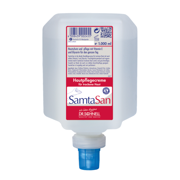 1-Liter-Flasche Samtasan Handdesinfektionsmittel für V10 Spender, mit feuchtigkeitsspendenden Inhaltsstoffen.