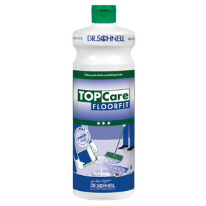 1 Liter Flasche Topcare Floorfit Bodenreiniger für verschiedene wasserfeste Bodenbeläge.