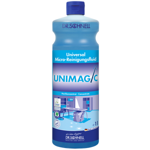 1L bottle of Unimagic concentrate for effective cleaning of various surfaces.