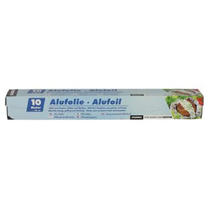 Alufolie 10 Meter lang, 30 cm breit, 15 Mikrometer dick, in einer praktischen Rolle.