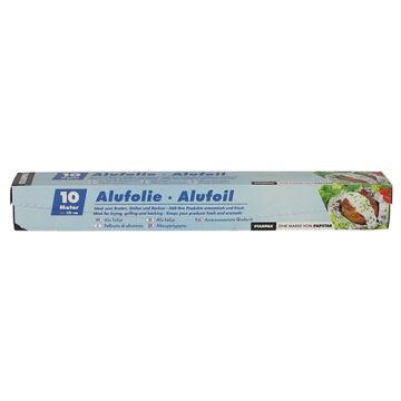 Alufolie 10 Meter lang, 30 cm breit, 15 Mikrometer dick, in einer praktischen Rolle.