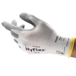 HyFlex 11-800 Arbeitshandschuh Größe 10 in Weiß und Grau, Paar, mit flexiblem Material.