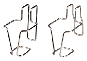 Zwei silberne Flaschenhalter aus Metall für 500 und 600 ml Flaschen.