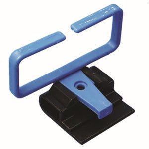 Blauer und schwarzer Stielhalterclip mit U-förmigem Griff.