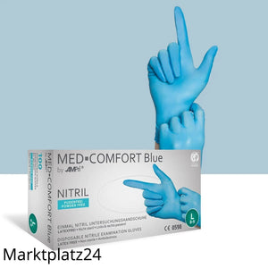 Med-Comfort Blue Nitril- Untersuchungshandschuh, ungepudert, blau, unsteril, Gr.L, 100 St/Box - Marktplatz24