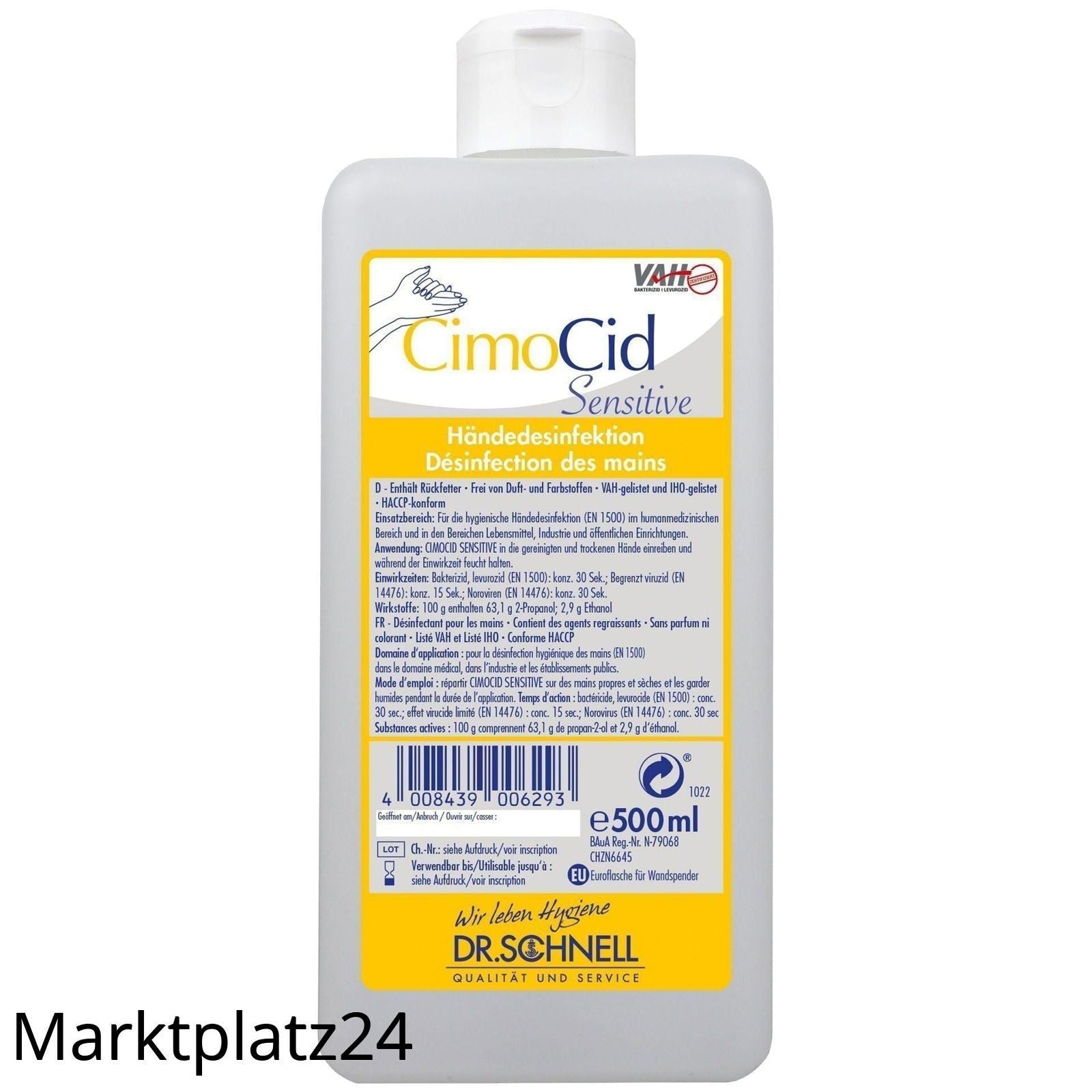 CimoCid Sensitive, 500ml Euroflasche   BAuA-Reg-Nr.: N-79068 - Marktplatz24