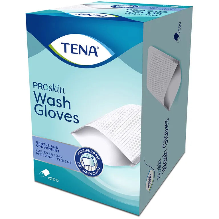 TENA Proskin Wash Gloves, 200 Stück, Einwegwaschhandschuhe