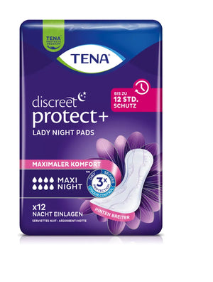 TENA Lady Maxi Night Einlagen mit 12 Stück und maximalem Komfort.