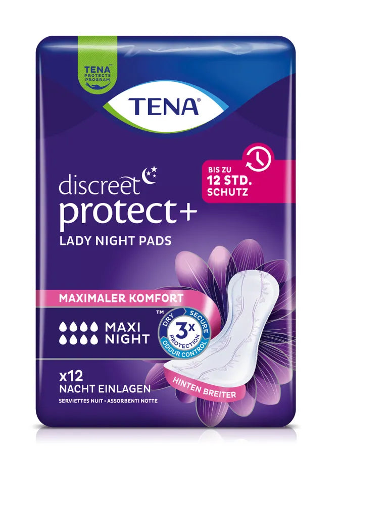 TENA Lady Maxi Night Einlagen mit 12 Stück und maximalem Komfort.