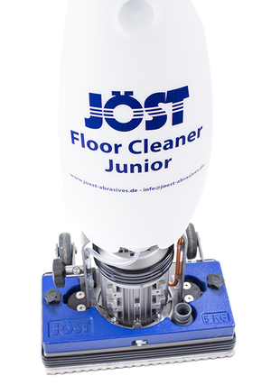 JÖST Floor Cleaner Junior Bodenreinigungsmaschine mit blauem Gehäuse und weißem Beutel.